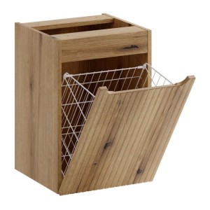 Panier à linge VANO aspect chêne clair ouvert