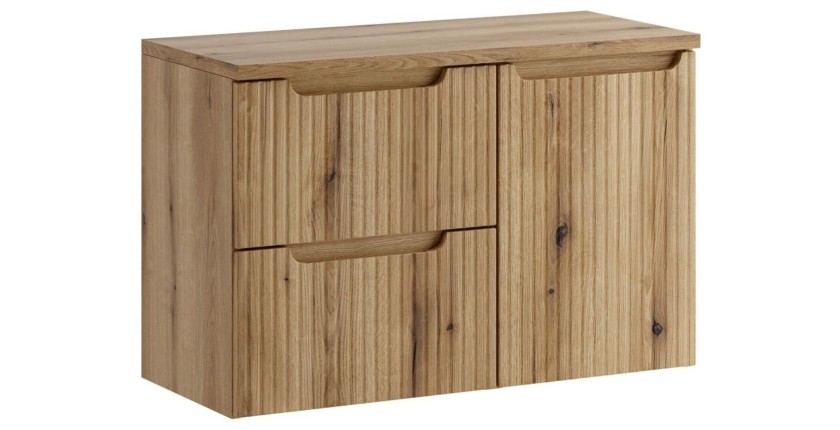 Ensemble VANO 90cm : meubles sous vasque à tiroirs et panier à linge intégré, plan pour vasque