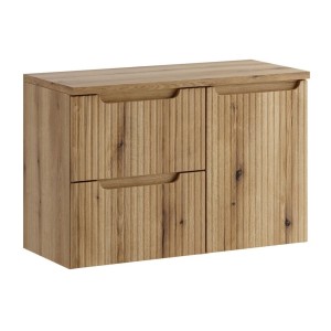 Ensemble VANO 90cm : meubles sous vasque à tiroirs et panier à linge intégré, plan pour vasque