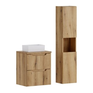 Ensemble VANO chêne 80cm : meuble sous vasque, plan pour vasque, vasque à poser et colonne
