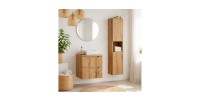 Ensemble VANO chêne 80cm : meuble sous vasque, plan pour vasque, vasque à poser et colonne mis en situation
