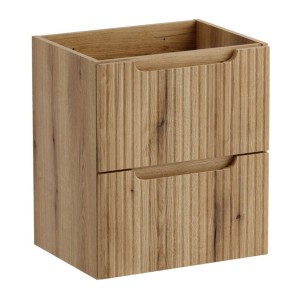 Meuble sous vasque à tiroirs aspect chêne clair avec façade avant rainurée verticalement collection VANO 50cm