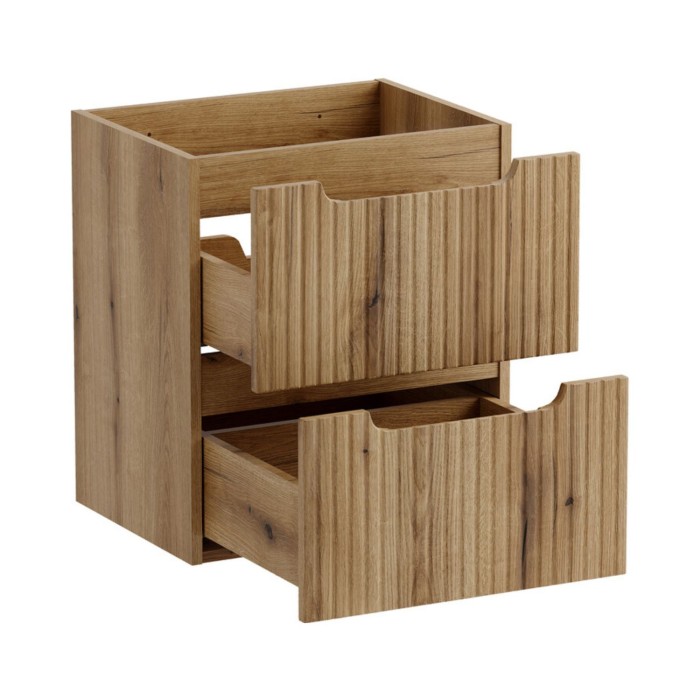 Badezimmer-Set VANO in hellem Eichenholz 50cm: Unterschrank mit Schubladen + Platte für Waschbecken + rechteckiges Aufsatzwaschb