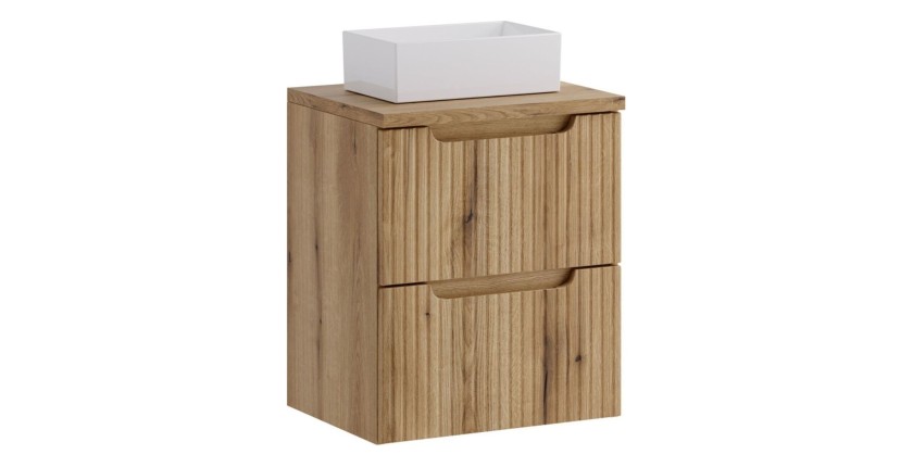 Ensemble VANO 50cm chêne : meuble sous vasque à tiroirs, plan pour vasque et vasque à poser rectangulaire