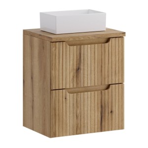 Ensemble VANO 50cm chêne : meuble sous vasque à tiroirs, plan pour vasque et vasque à poser rectangulaire