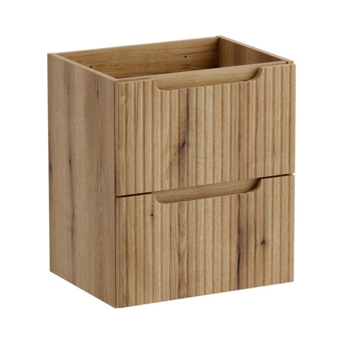 Badezimmer-Set VANO in hellem Eichenholz 50cm: Unterschrank mit Schubladen + Platte für Waschbecken + rechteckiges Aufsatzwaschb