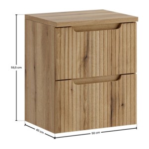 Ensemble VANO chêne 50cm : meuble sous vasque à tiroirs et plan pour vasque dimensions