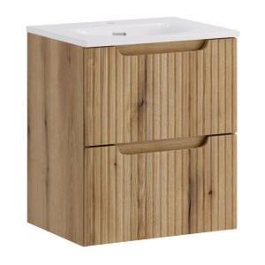 Ensemble VANO chêne 50cm : meuble sous vasque à tiroirs et vasque encastrée blanche