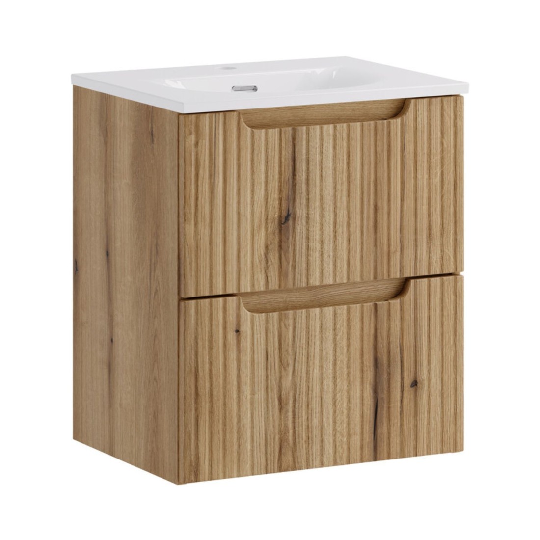 Ensemble VANO chêne 50cm : meuble sous vasque à tiroirs et vasque encastrée blanche