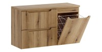 Ensemble VANO chêne 100cm : meuble sous vasque à tiroir, panier à linge et plan pour vasque ouvert