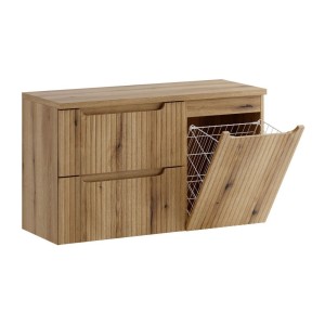 Ensemble VANO chêne 100cm : meuble sous vasque à tiroir, panier à linge et plan pour vasque ouvert