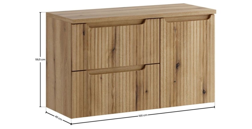 Ensemble VANO chêne 100cm : meuble sous vasque à tiroir, panier à linge et plan pour vasque dimensions