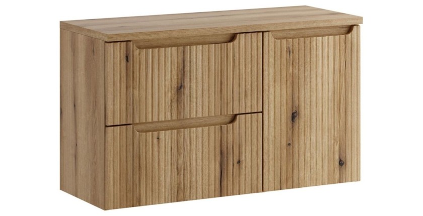 Ensemble VANO chêne 100cm : meuble sous vasque à tiroir, panier à linge et plan pour vasque
