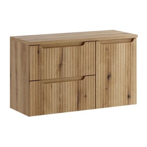 Ensemble VANO chêne 100cm : meuble sous vasque à tiroir, panier à linge et plan pour vasque