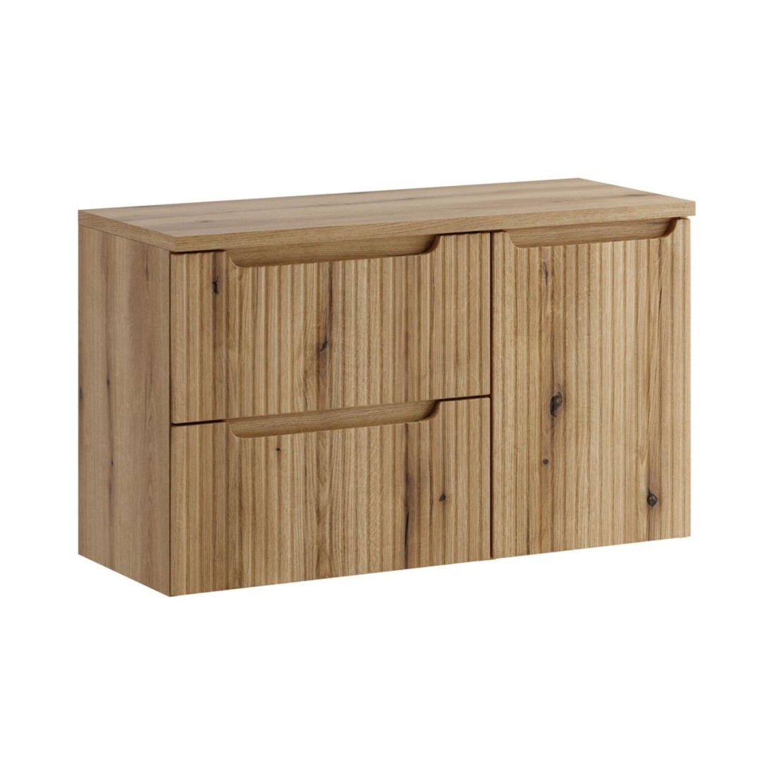 Ensemble VANO chêne 100cm : meuble sous vasque à tiroir, panier à linge et plan pour vasque