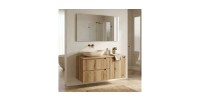 Ensemble VANO chêne 100cm : meuble sous vasque à tiroir, panier à linge et plan pour vasque mis en situation