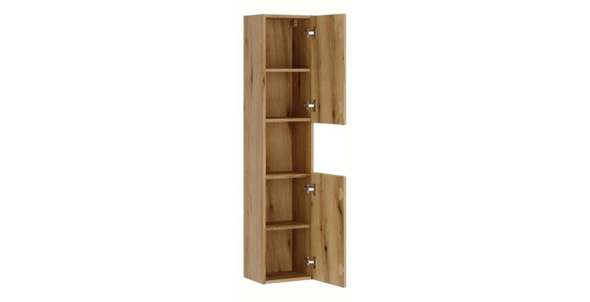 Ensemble de salle de bain VANO chêne clair 110cm : meubles sous vasque à tiroirs avec niches visibles + plan pour vasque + colon