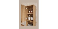 Ensemble de salle de bain VANO chêne clair 110cm : meubles sous vasque à tiroirs avec niches visibles + plan pour vasque + colon