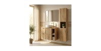 Ensemble de salle de bain VANO chêne clair 110cm : meubles sous vasque à tiroirs avec niches visibles + plan pour vasque + colon