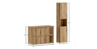 Ensemble VANO chêne 110cm : meuble sous vasque à tiroirs, niches visibles, plan pour vasque et colonne dimensions