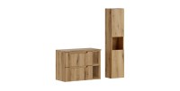 Ensemble VANO chêne 110cm : meuble sous vasque à tiroirs, niches visibles, plan pour vasque et colonne