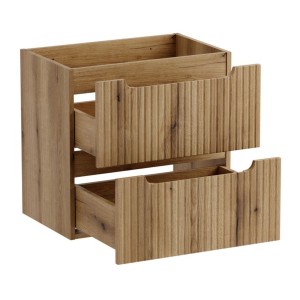 Ensemble de salle de bain VANO chêne clair 80cm : meubles sous vasque à tiroirs avec niches visibles + plan pour vasque + colonn