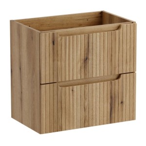 Meuble sous vasque à tiroirs aspect chêne clair avec façade avant rainurée verticalement collection VANO 60cm