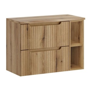 Ensemble de salle de bain VANO chêne clair 80cm : meubles sous vasque à tiroirs avec niches visibles + plan pour vasque + colonn