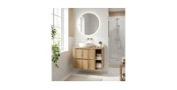 Ensemble de salle de bain VANO chêne clair 80cm : meubles sous vasque à tiroirs avec niches visibles + plan pour vasque + colonn