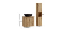 Ensemble VANO chêne 90cm : meuble sous vasque, plan pour vasque, vasque noire marbrée et colonne dimensions