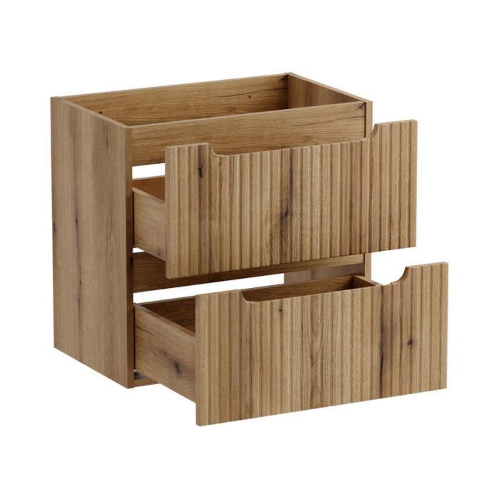 Badezimmer-Set VANO helles Eichenholz 60cm: Unterschrank mit Schubladen + Platte für das Waschbecken + Aufsatzwaschbecken in mar