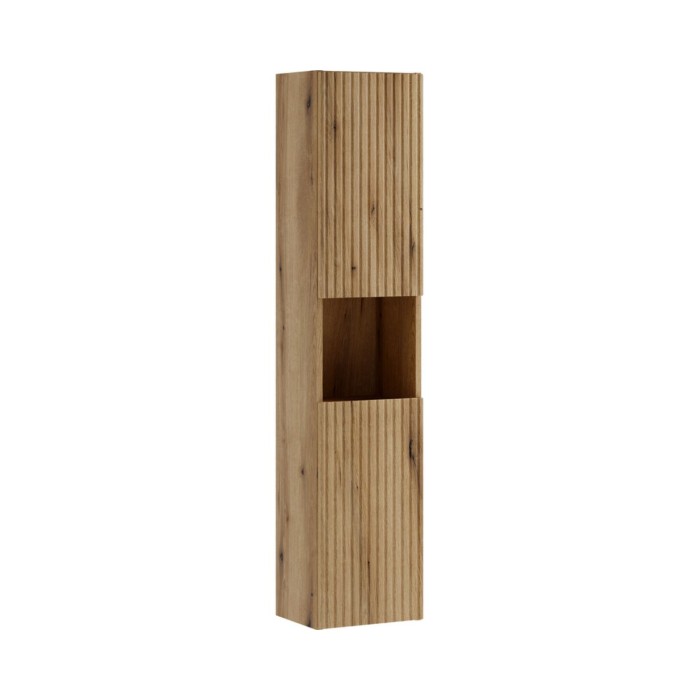 Colonne de rangement VANO aspect chêne avec façade avant rainurée verticalement