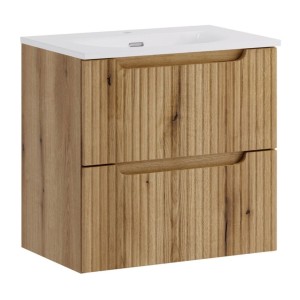 Ensemble VANO chêne 60cm : meuble sous vasque à tiroirs et vasque encastrée blanche