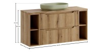 Ensemble VANO chêne 120 cm : meubles sous vasque à tiroirs, niches visibles, plan pour vasque, vasque verte dimensions