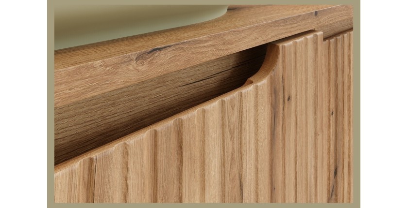 Ensemble VANO chêne clair 120cm : meubles sous vasque à tiroirs avec niches visibles + plan pour vasque + vasque à poser ovale v