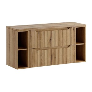 Ensemble VANO chêne 120cm : meubles sous vasque à tiroirs et niches visibles, plan pour vasque