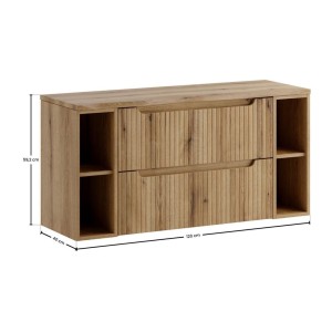 Ensemble VANO chêne 120cm : meubles sous vasque à tiroirs et niches visibles, plan pour vasque dimensions