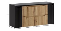 Ensemble VANO chêne et noir 120cm : meuble sous vasque à tiroirs et portes, plan pour vasque dimensions