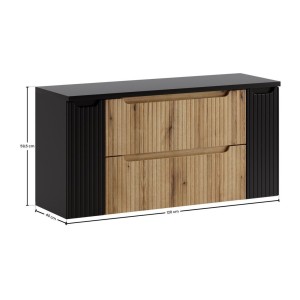 Ensemble VANO chêne et noir 120cm : meuble sous vasque à tiroirs et portes, plan pour vasque dimensions