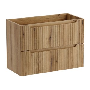 Meuble sous vasque à tiroirs aspect chêne clair avec façade avant rainurée verticalement collection VANO 80cm