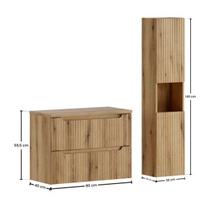Ensemble VANO chêne 110cm : meuble sous vasque, plan pour vasque et colonne dimensions