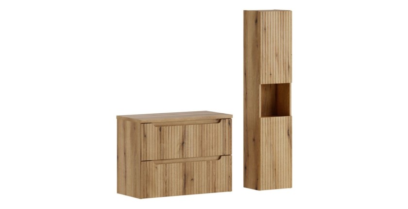 Ensemble VANO chêne 110cm : meuble sous vasque, plan pour vasque et colonne