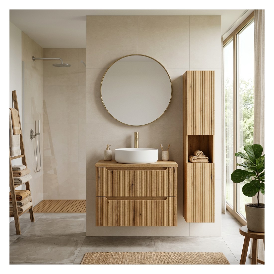 Ensemble de salle de bain suspendu VANO 110 cm chêne clair avec tiroirs ...