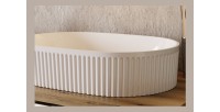 Ensemble de salle de bain VANO chêne clair 80cm : meuble sous vasque à tiroirs + plan pour vasque + vasque à poser rainurée blan
