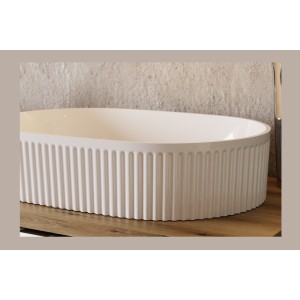 Ensemble de salle de bain VANO chêne clair 80cm : meuble sous vasque à tiroirs + plan pour vasque + vasque à poser rainurée blan