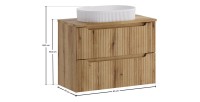 Ensemble VANO chêne 80cm : meuble sous vasque, plan pour vasque biseauté et vasque à poser rainurée blanche dimensions