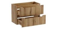 Ensemble de salle de bain VANO chêne clair 80cm : meuble sous vasque à tiroirs + plan pour vasque + vasque à poser rainurée blan