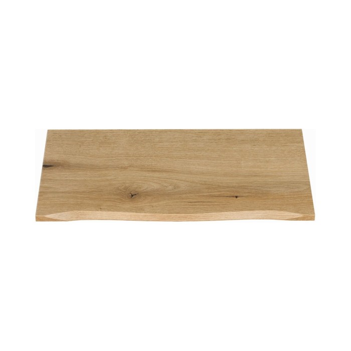 Plan pour vasque aux bords naturels et biseautés aspect chêne clair 80cm vu légèrement de haut