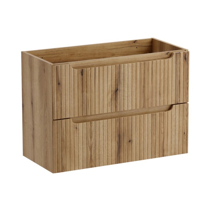 Badezimmer-Set VANO in heller Eiche 80cm: Unterschrank mit Schubladen und gerillter Front + Platte für Waschbecken