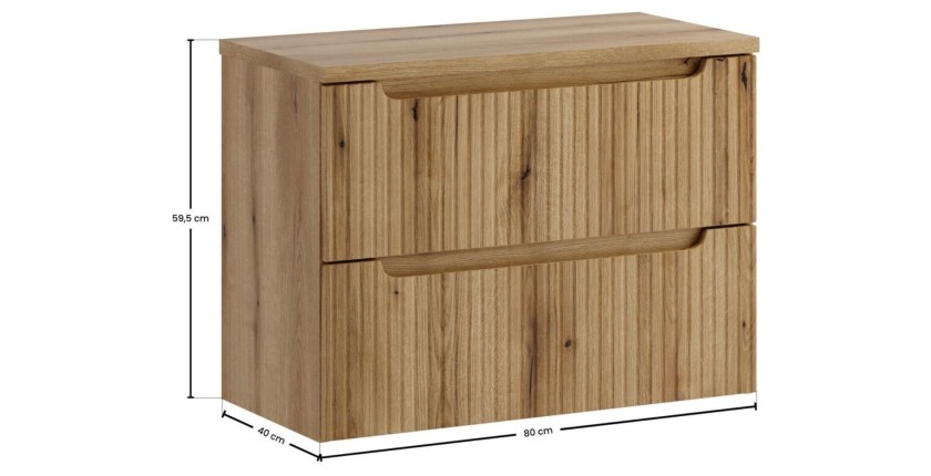 Ensemble VANO chêne 80cm : meuble sous vasque à tiroirs et plan pour vasque dimensions